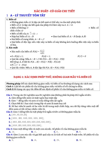 Chuyên đề Bài tập Xác suất - Đại số 11