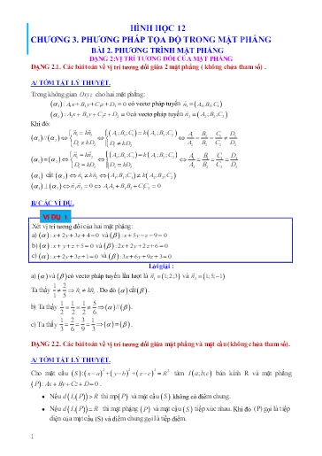Chuyên đề Các dạng bài toán về vị trí tương đối của mặt phẳng - Hình học 12