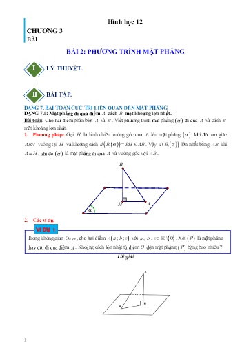 Chuyên đề Giải bài toán cực trị liên quan tới mặt phẳng - Hình học 12