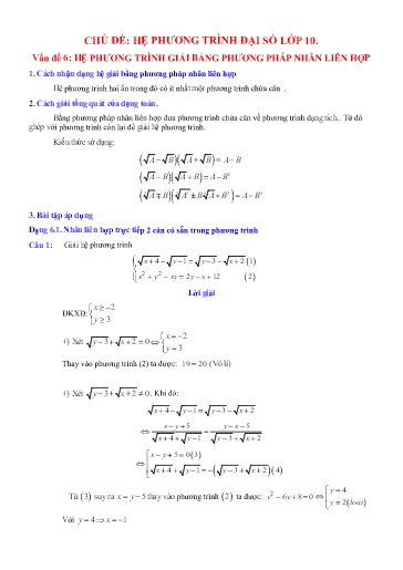 Chuyên đề Giải hệ phương trình bằng phương pháp nhân liên hợp - Đại số 10