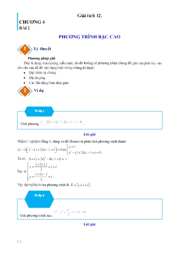 Chuyên đề Giải phương trình bậc cao số phức - Đại số 12