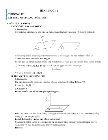 Chuyên đề Hai mặt phẳng vuông góc - Hình học Lớp 11