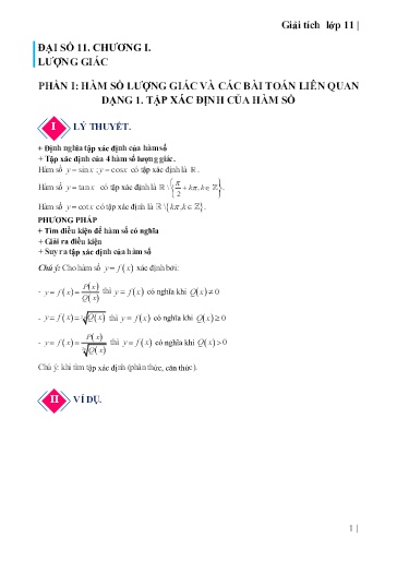 Chuyên đề Hàm số lượng giác và các bài toán liên quan - Đại số 11