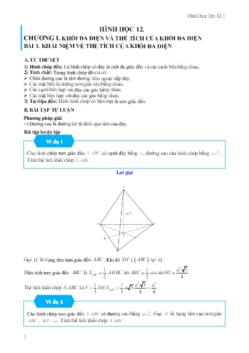 Chuyên đề Khái niệm về thể tích khối đa diện - Hình học 12