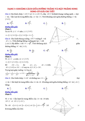Chuyên đề Khoảng cách giữa đường thẳng và mặt phẳng song song - Hình học 11