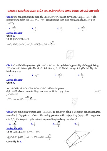 Chuyên đề Khoảng cách giữa hai mặt phẳng song song - Hình học 11