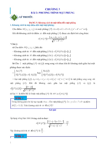 Chuyên đề Khoảng cách từ một điểm đến mặt phẳng - Hình học 12