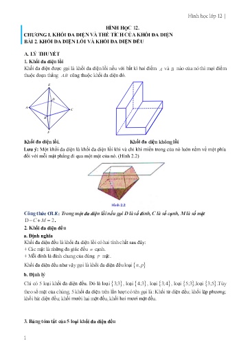 Chuyên đề Khối đa diện lồi và khối đa diện đều - Hình học 12