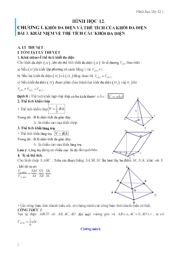 Chuyên đề Khối đa diện và thể tích của khối đa diện - Hình học 12