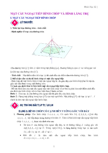 Chuyên đề Mặt cầu ngoại tiếp hình chóp và hình lăng trụ - Hình học 12