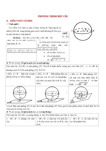 Chuyên đề Mặt cầu, viết phương trình mặt cầu - Hình học 12