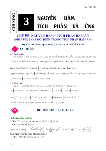 Chuyên đề Phương pháp đổi biến tích phân hàm ẩn - Đại số 12