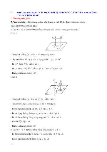 Chuyên đề Phương pháp tính khoảng cách giữa hai đường thẳng chéo nhau - Hình học Lớp 11