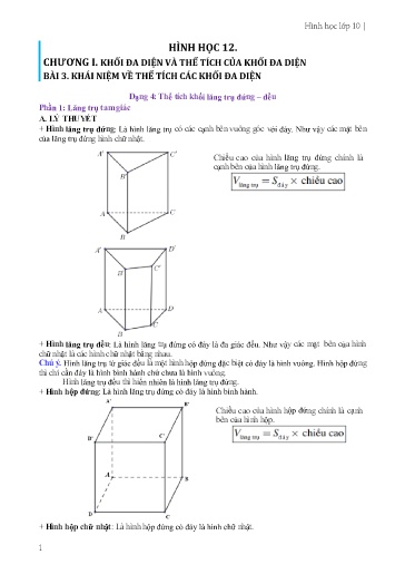 Chuyên đề Phương pháp tính thể tích khối lăng trụ đứng, khối lăng trụ đều - Hình học 12