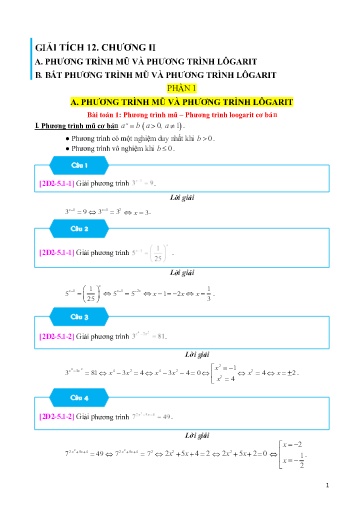 Chuyên đề Phương trình mũ và logarit cơ bản - Đại số 12