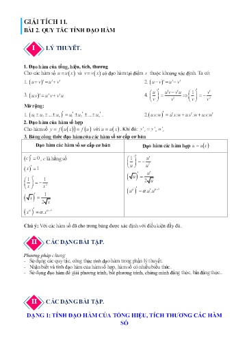 Chuyên đề Quy tắc tính đạo hàm, công thức đạo hàm - Đại số Lớp 11