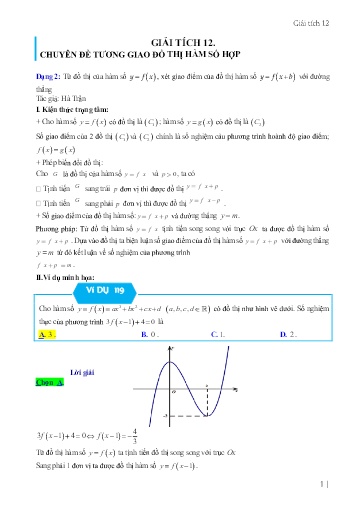 Chuyên đề Sự tương giao đồ thị hàm số hợp (Phần 2) - Đại số 12