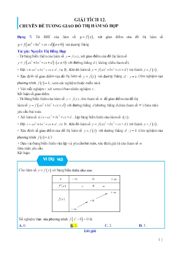 Chuyên đề Sự tương giao đồ thị hàm số hợp (Phần 3) - Đại số 12