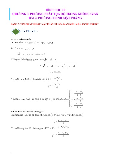 Chuyên đề Tìm điểm thuộc mặt phẳng thỏa mãn điều kiện K cho trước - Hình học 12