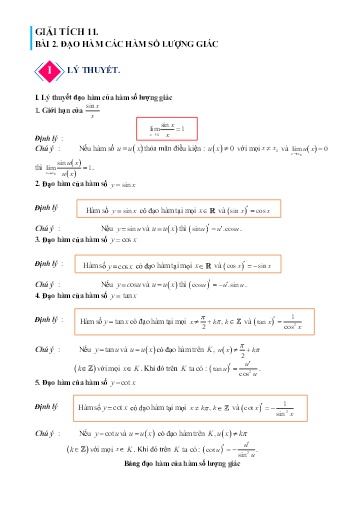 Chuyên đề Tính đạo hàm của các hàm số lượng giác - Đại số Lớp 11