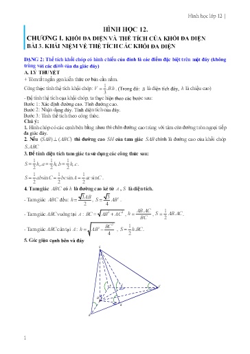Chuyên đề Tính thể tích khối chóp có đỉnh là điểm đặc biệt trên mặt đáy - Hình học 12