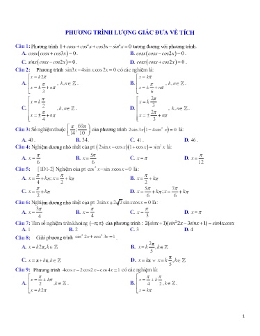 Chuyên đề Tổng hợp các bài tập phương trình lượng giác đưa về tích - Đại số 11