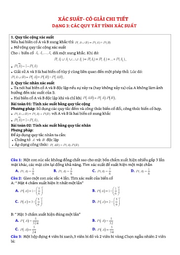 Chuyên đề Trắc nghiệm các quy tắc tính xác suất - Đại số 11