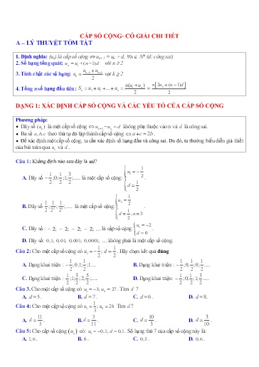 Chuyên đề Trắc nghiệm cấp số cộng - Đại số 11