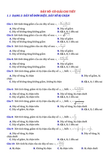 Chuyên đề Trắc nghiệm Dãy số đơn điệu, dãy số bị chặn - Đại số 11