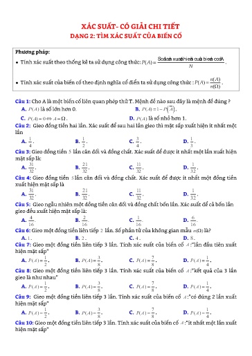 Chuyên đề Trắc nghiệm tìm xác suất của biến cố - Đại số 11