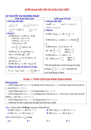 Chuyên đề Trắc nghiệm Tính giới hạn dãy số - Đại số 11