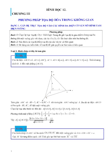 Chuyên đề Ứng dụng phương pháp tọa độ hóa giải các bài tập hình học không gian - Hình học 12