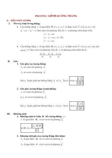 Chuyên đề Viết phương trình đường thẳng hình oxyz - Hình học 12