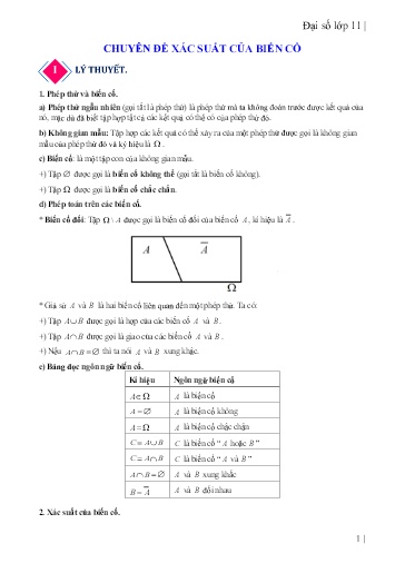 Chuyên đề Xác suất của biến cố - Đại số Lớp 11