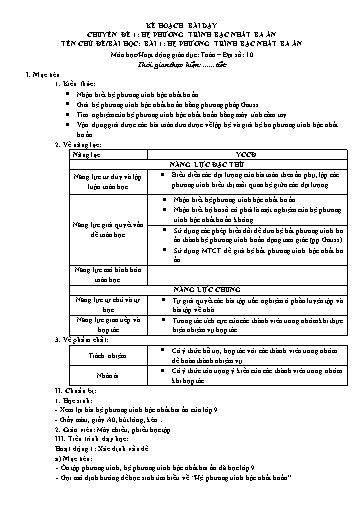 Giáo án Chuyên đề 1 - Bài 1: Hệ phương trình bậc nhất ba ẩn - Toán Lớp 10 Sách Kết nối tri thức