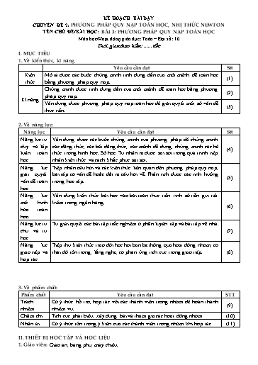 Giáo án Chuyên đề 2 - Bài 3. Phương pháp quy nạp toán học - Toán Lớp 10 Sách Kết nối tri thức