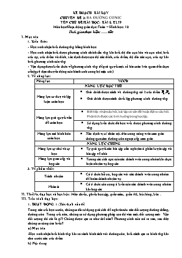 Giáo án Chuyên đề 3 - Bài 5. Elip - Toán Lớp 10 Sách Kết nối tri thức