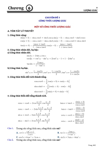 Ôn tập Chuyên đề Toán Đại 10 - Chương 6, Bài 2: Công thức lượng giác