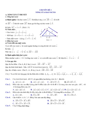 Ôn tập Chuyên đề Toán Hình 10 - Chương 1 Bài 2: Tổng của hai vector