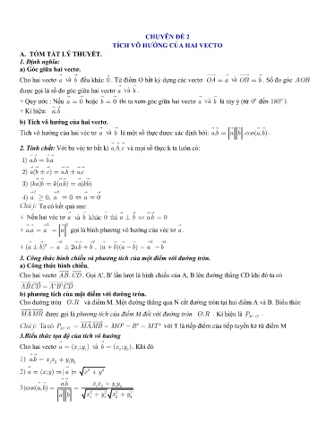 Ôn tập Chuyên đề Toán Hình 10 - Chương 1 Bài 5: Tích vô hướng của hai vector
