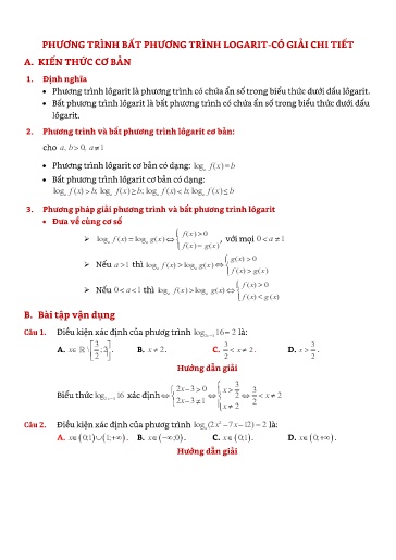 Chuyên đề Bài tập phương trình, bất phương trình logarit - Đại số 12