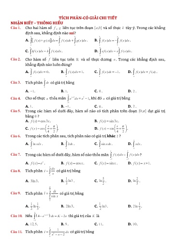 Chuyên đề Bài tập tích phân (Nhận biết thông hiểu) - Đại số 12
