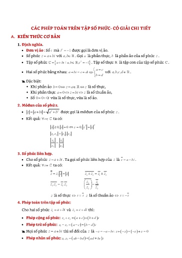 Chuyên đề Các phép toán trên tập số phức - Đại số 12