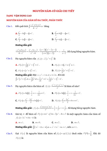 Chuyên đề Nguyên hàm của hàm số đa thức, phân thức - Đại số 12