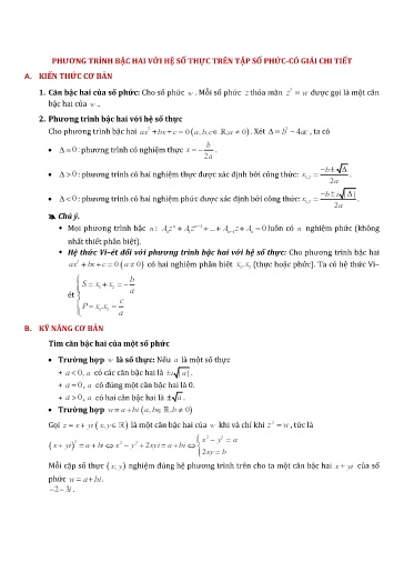 Chuyên đề Phương trình bậc hai với hệ số thực trên tập số phức - Đại số 12