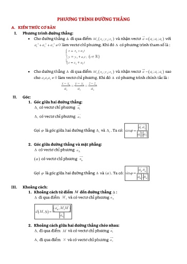 Chuyên đề Phương trình đường thẳng trong không gian - Hình học 12