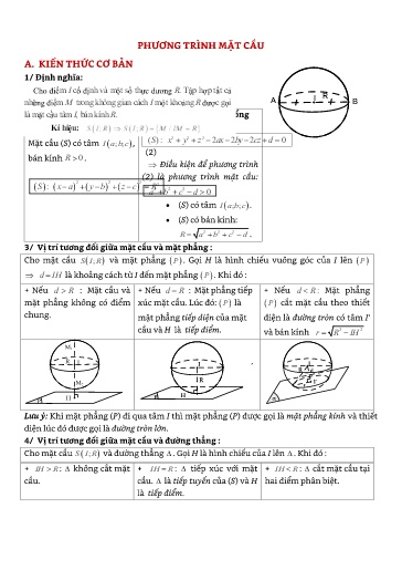 Chuyên đề Phương trình mặt cầu - Hình học Lớp 12