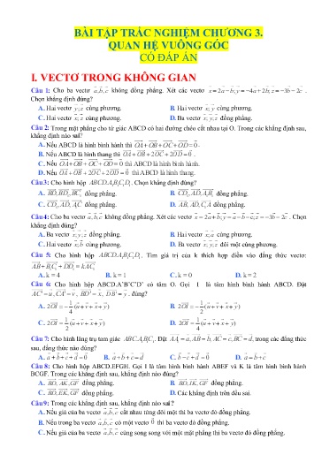 429 câu trắc nghiệm Chuyên đề quan hệ vuông góc trong không gian – Toán Lớp 12