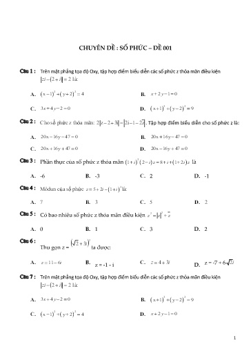 600 câu hỏi trắc nghiệm Chuyên đề số phức – Toán học 12