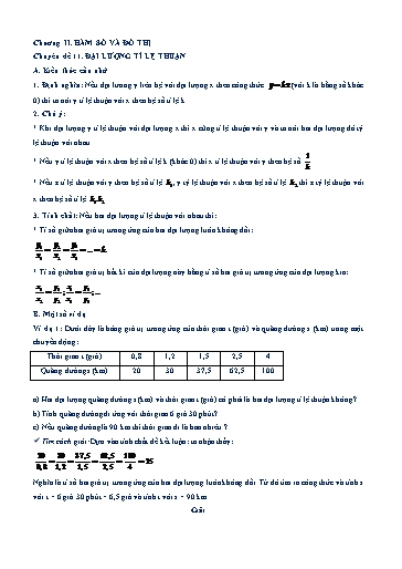 Chuyên đề bồi dưỡng HSG - Chuyên đề 11: Đại lượng tỉ lệ thuận - Toán 7 Chuyên đề bồi dưỡng HSG - Chuyên đề 11: Đại lượng tỉ lệ thuận - Toán 7
